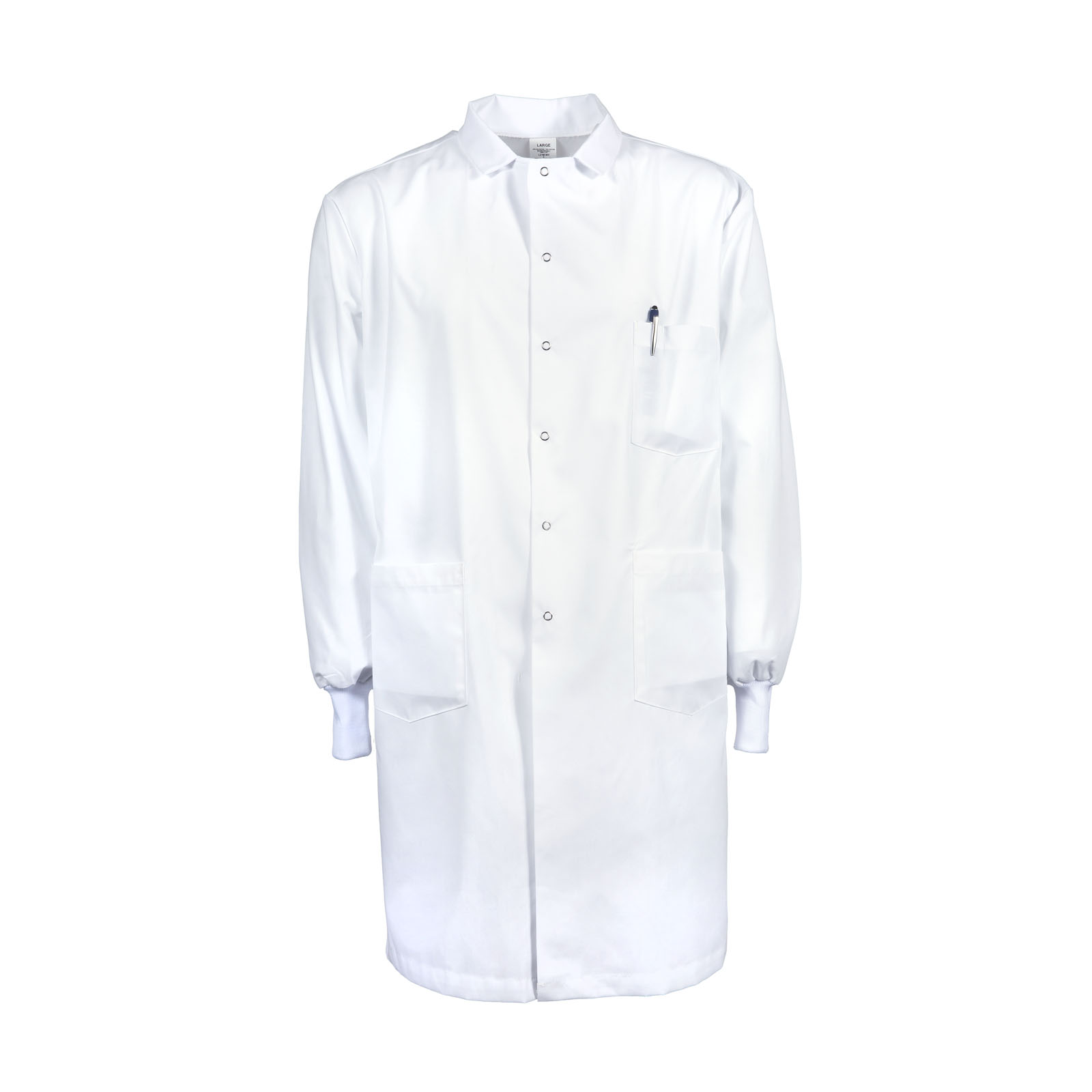 L21M Pinnacle Textile Men's Lab Coat with snap closure and knit wrist cuffs